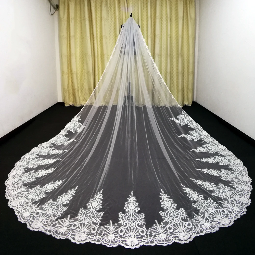 Роскошная свадебная фата 3 м с кружевной кромкой Длинная для собора один слой