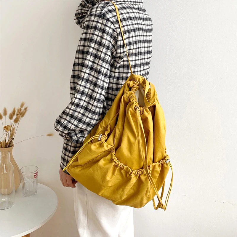

Casual Japan Canvas Cotton Bag Middle Women Handbags Youth Shoulder Bag Drawstring Bag Ladies Single Shoulder Bag Whole Sale