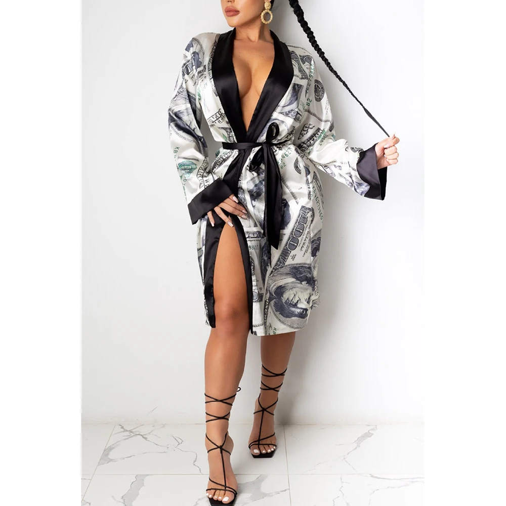 

2021 Spring Aesthetic Cardigan Long Sleeve Midi Bandage Dress Money Pajamas Fall Clothes For Women Fashion Sexy Lounge Wear