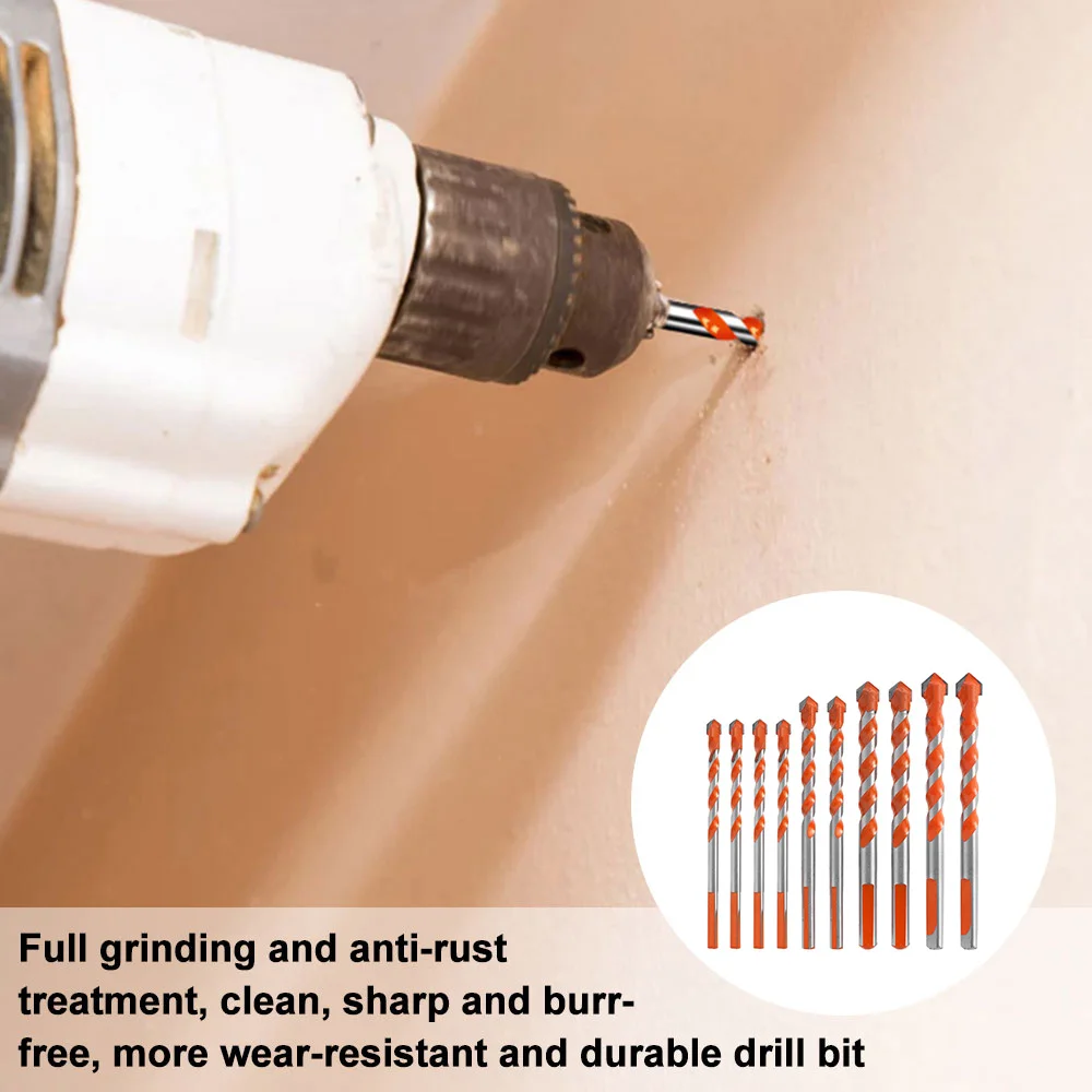 

10Pcs Glass Drill Bits Set Multifunctional Triangle Handle Drill Bit Ceramic Tile Marble Perforator Punching Hole Power Tool Set