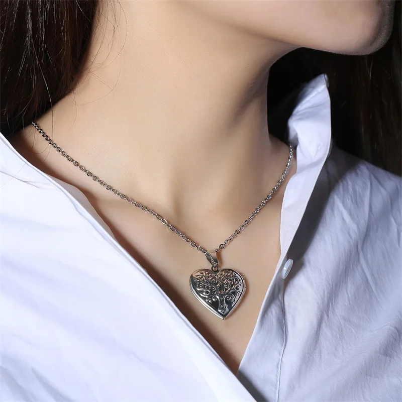 

New Original Design Women's Stainless Steel Tree of Life Heart Shape Pendant Openable Built-in Accessories Free package mail
