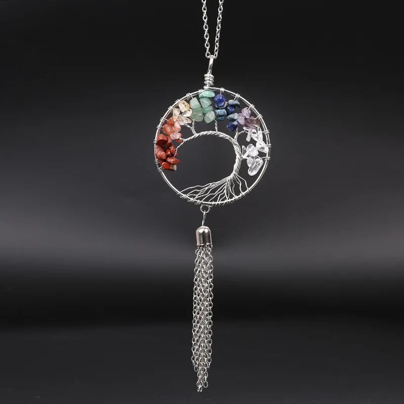 Ожерелье с подвеской Древо жизни и кристалл натуральный драгоценный камень