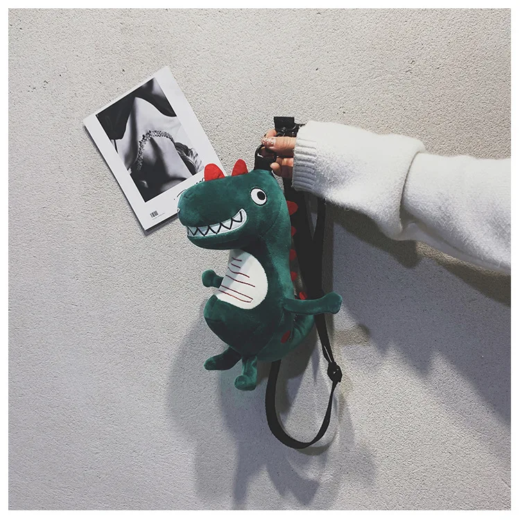 

New Girls Lovely Cartoon Plush Smile Diasour Cute One Shoulder Diagonal Female Bag Plush Doll Bags Animal Handbag Gift