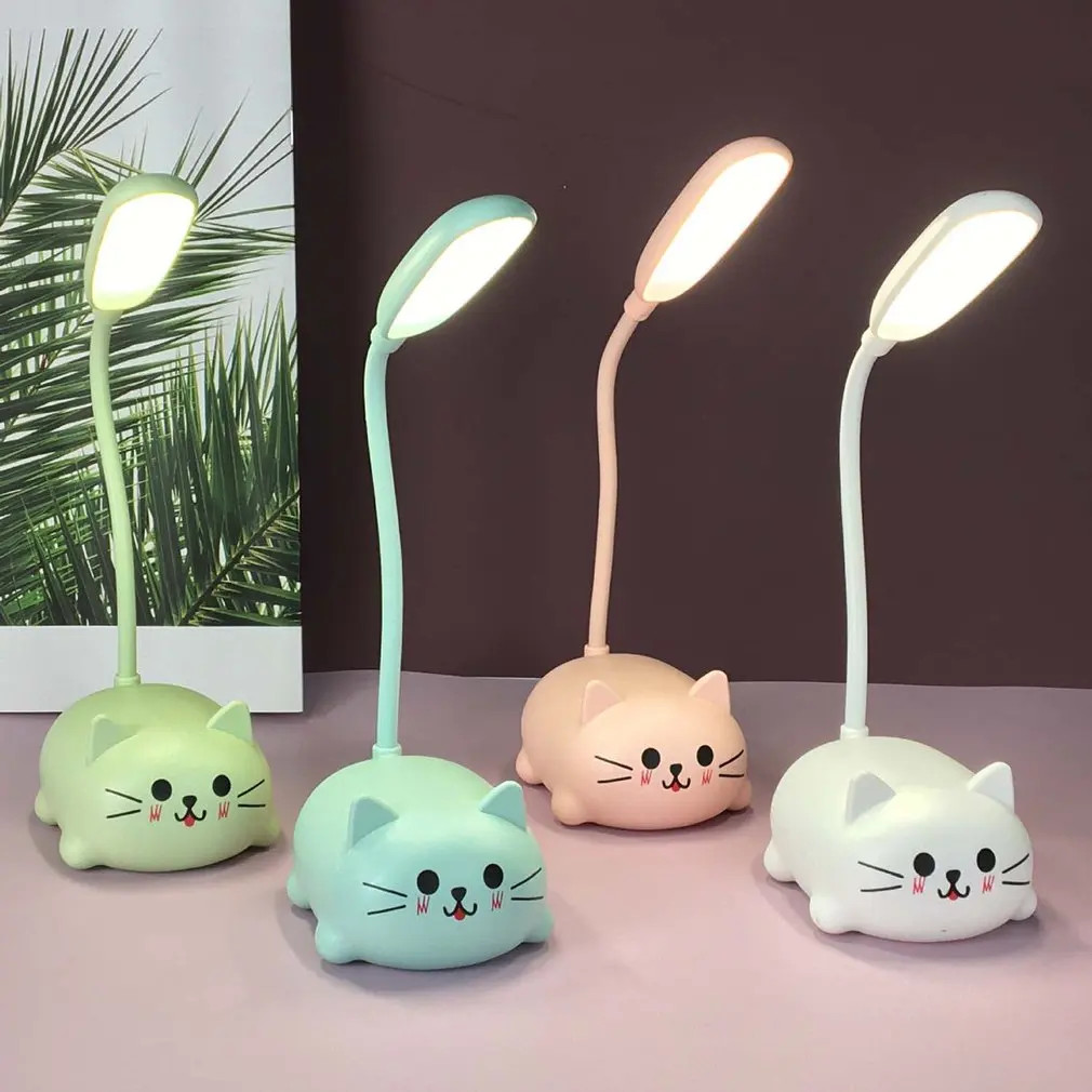 Adjustable Table Lamp Cartoon Cute Cat Night Light USB Rechargeable LED Child Eye Protection Warm White Desk | Освещение