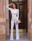 2021 новый сексуальный Хай-стрит Для женщин одежда с длинным рукавом с цветочным принтом белого цвета как у знаменитостей, дизайнерские комбинезон элегантный Высокая Талия Форма комбинезон