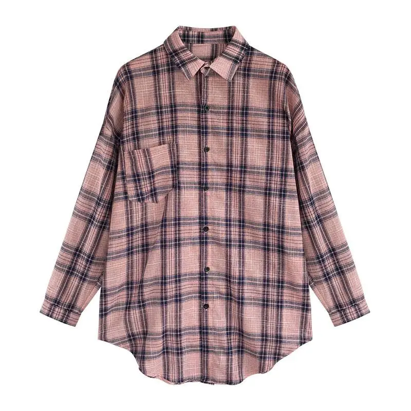 Женская рубашка с длинным рукавом MISSKY Весенняя Асимметричная клетчатая блузка