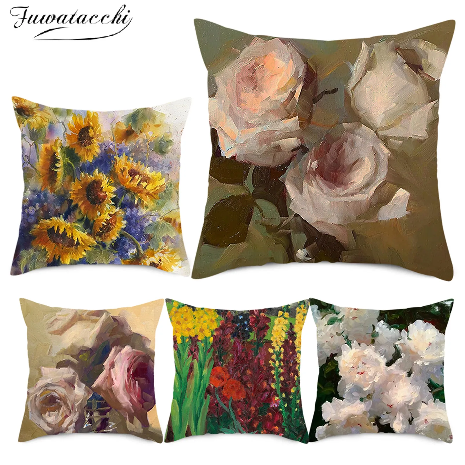 

Fuwatacchi Pillow Case Flower Print Throw Cushion Cover For Chair Sofa Decorative Home Farmhouse Decor Polyester Pillowcover