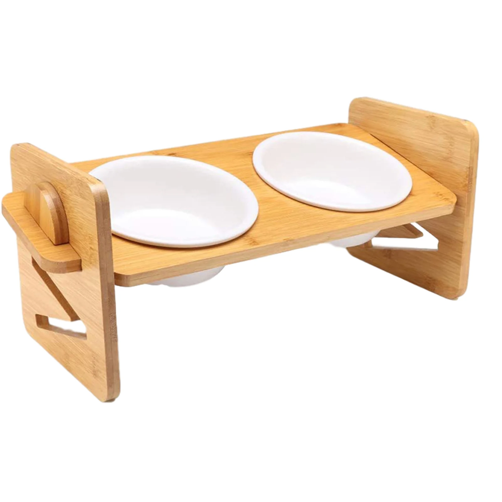 

Pet Feeding Bowl Wooden Cat Ceramic Bowl Drinker Adjustable Height High-quality Double Bowl Kitten Puppy