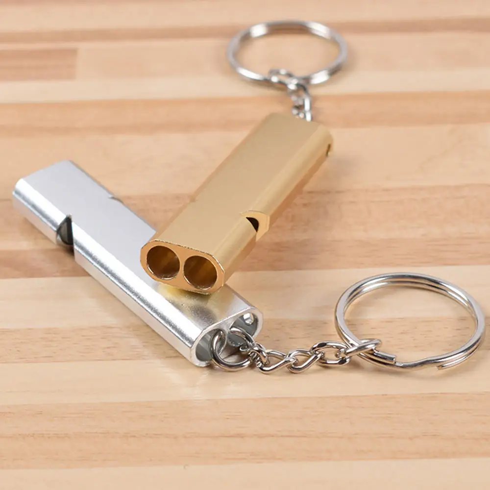 

2pcs Aluminum Alloy Whistle Double Pipe High Decibel Whistle Outdoor Emergency Survival Whistle Keychain Cheerleading Tool