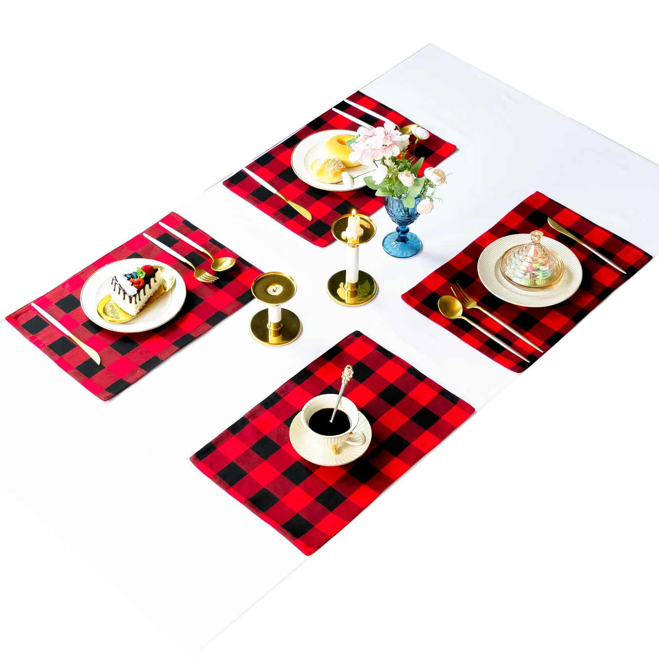 Inyahome Christmas Placemat Set of 4 for Dining Table Christmas Washable Heat-Resistant Fabric Table Decor for Xmas Indoor Party