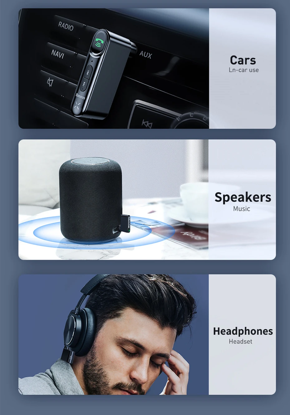 Baseus автомобильный Aux Bluetooth 5,0 адаптер беспроводной 3,5 мм аудио приемник для Авто Bluetooth громкой связи автомобильный комплект Динамик Наушники