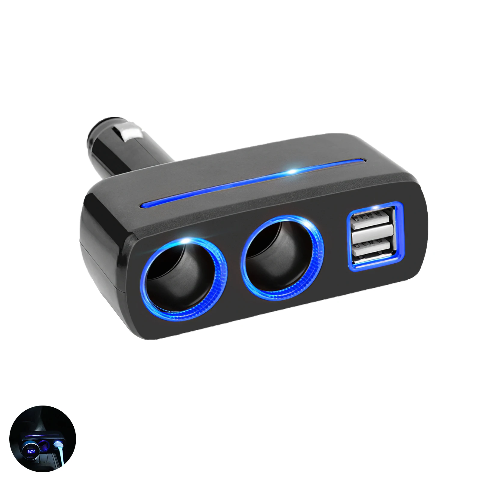 

New 3.1A Dual-port USB Car Charger Wireless Car Adapter Car Cigarette Lighter with Blue LED Fuse for Car Tablet Mobile Phone