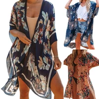 2021 summer womens wear bohemian beach blouse printed chiffon cardigan 21 1216