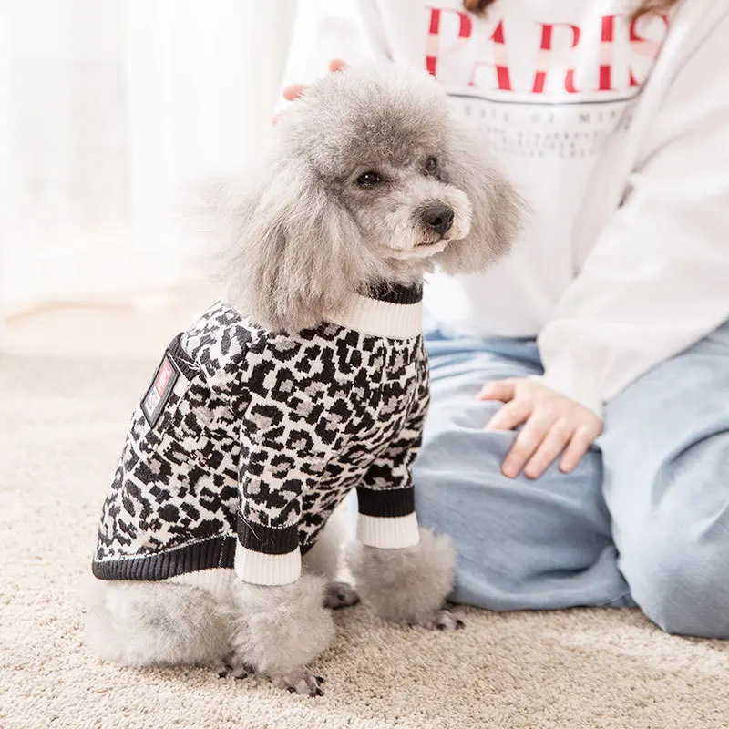 Свитер для маленькой собаки теплый свитер со щенком модное вязаное леопардовое