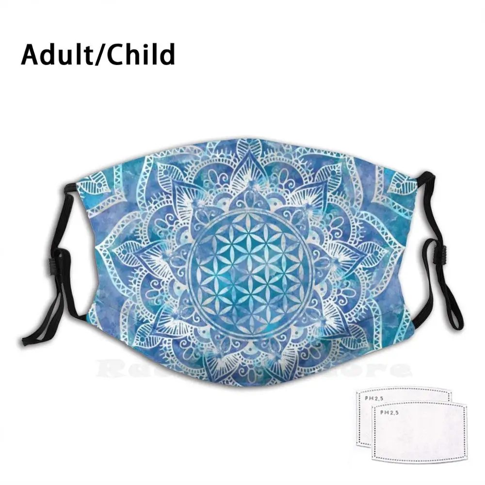 

Flower Of Life In Lotus - Watercolor Blue Adult Kids Anti Dust Filter Diy Mask Flower Of Life Blume Des Lebens Fleur De Vie