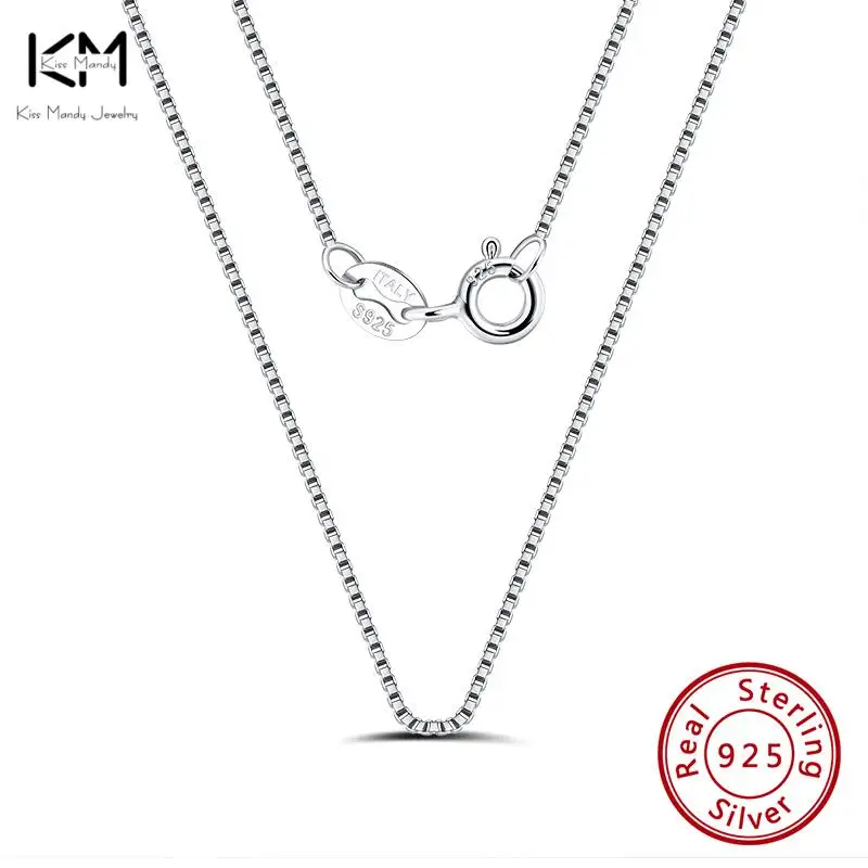 

KISS MANDY Authentic 100% 925 Sterling Silver 1.5mm Box Chain Women Necklace 40cm/45cm/50cm/55cm/60cm Wedding Jewelry Gift SC33