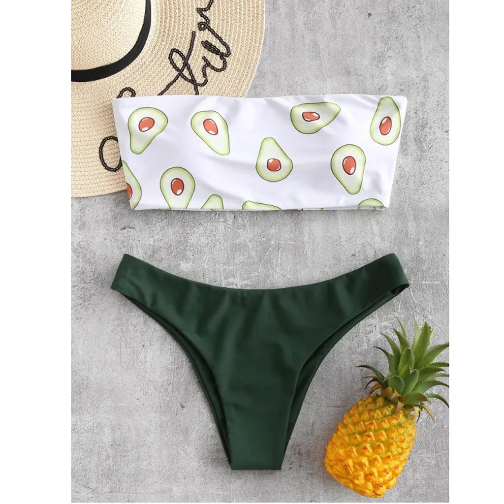 

Women's Bikini Set Push-Up Swimsuit Two Pieces Sexy Swimwear Beachwear Avocado Print Bathing Suit купальники женские 2021