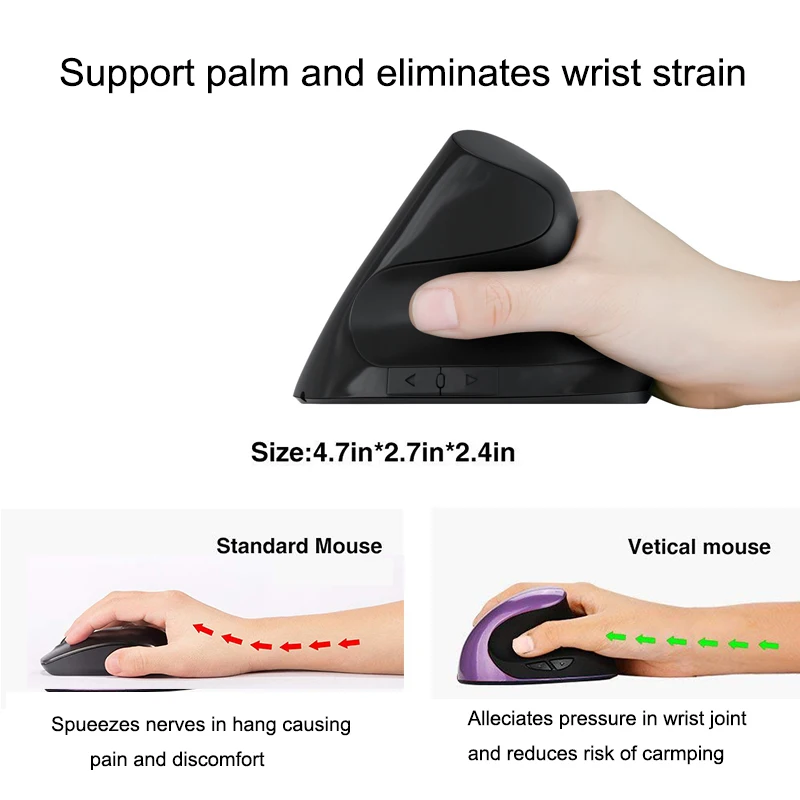 Мышь Вертикальная аккумуляторная 2 4 ГГц Bluetooth эргономичная|Мыши| |