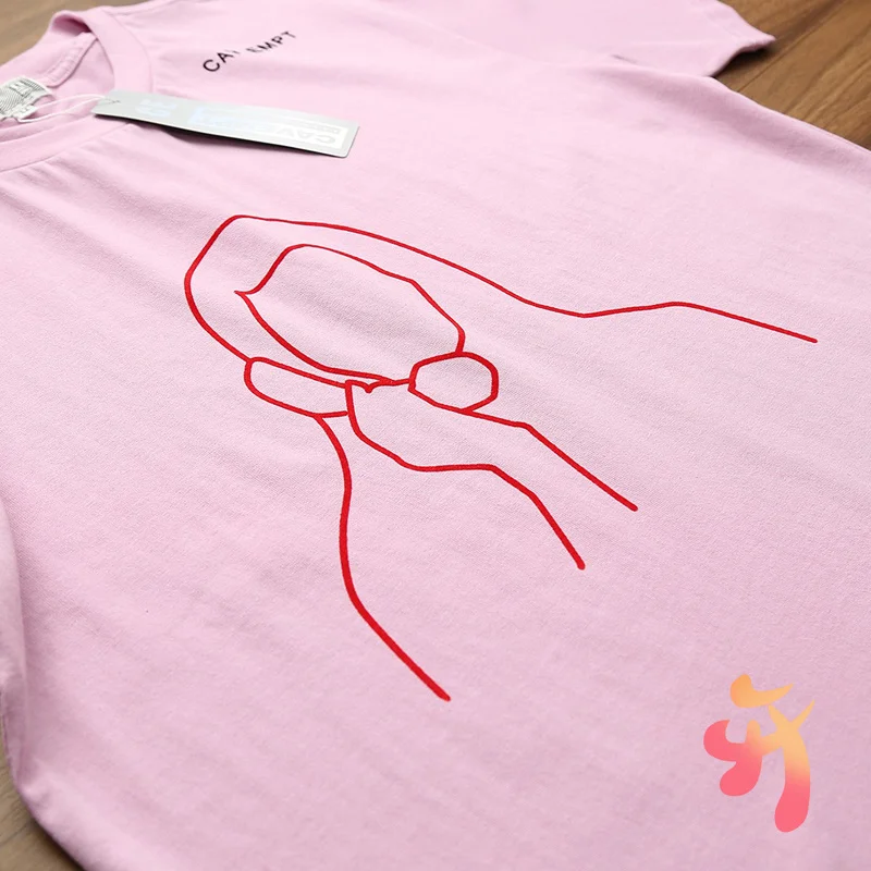

Men Women Clothes CAVEMPT Tshirt High Quality Flocking Line Pink Washed Short Sleeves CAV EMPT Round Neck Fashion Casual T-shirt