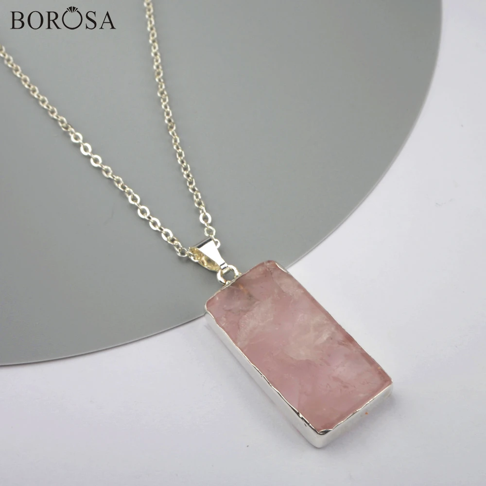

Rectangle Silver Plated Natural Amethysts Slice Pendant Necklace Women Rose Crystal Quarzt Druzy Healing Necklace WX1363-N