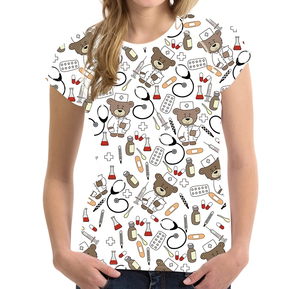 FORUDESIGNS/женская футболка с рисунком медсестры медведя из мультфильма, модная женская футболка, мягкая женская футболка с короткими рукавами, женская одежда размера плюс для девочек - Цвет: HXA106BV