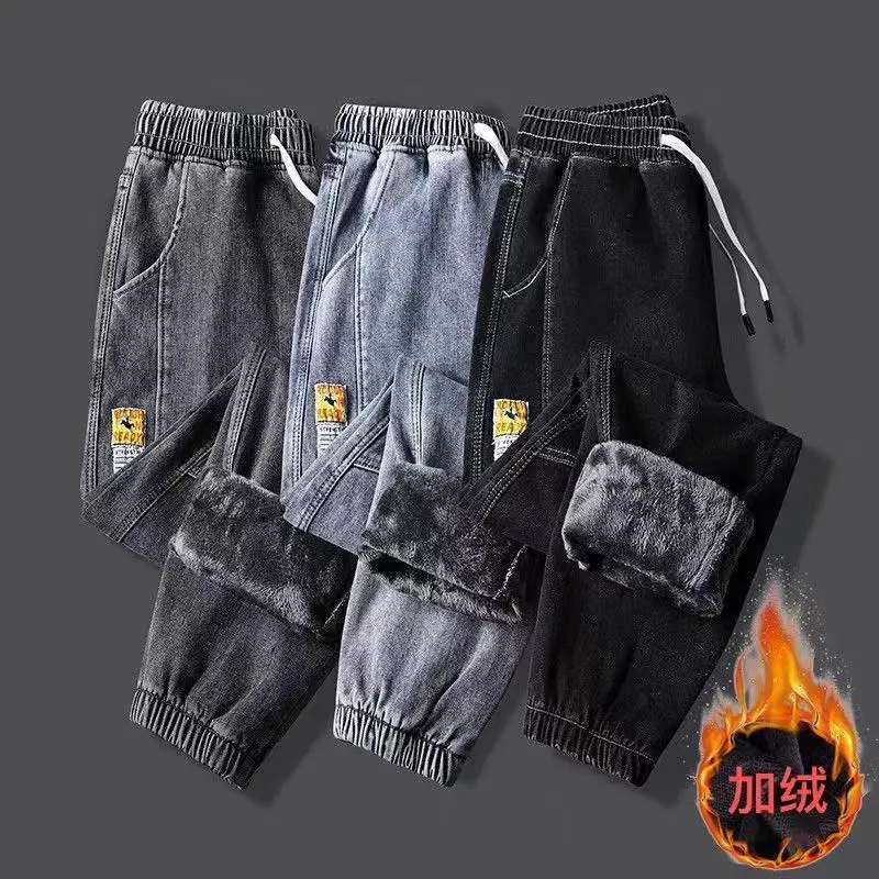 

Осень-зима плюс бархатные джинсы мужские рабочие шаровары свободные корейские трендовые бриджи брюки