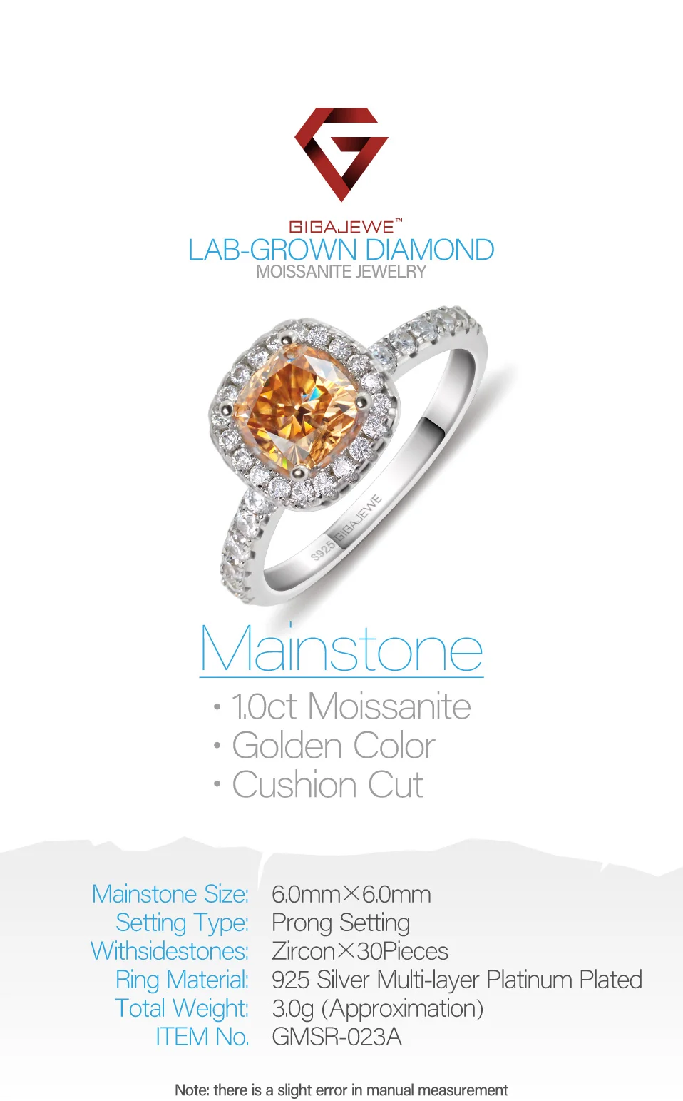 GIGAJEWE, золотой, 1.0ct, Алмазная огранка, тест, пройден, Муассанит, 18 K, позолота, 925 серебро, кольцо, ювелирное изделие, подарок для женщин, подруги