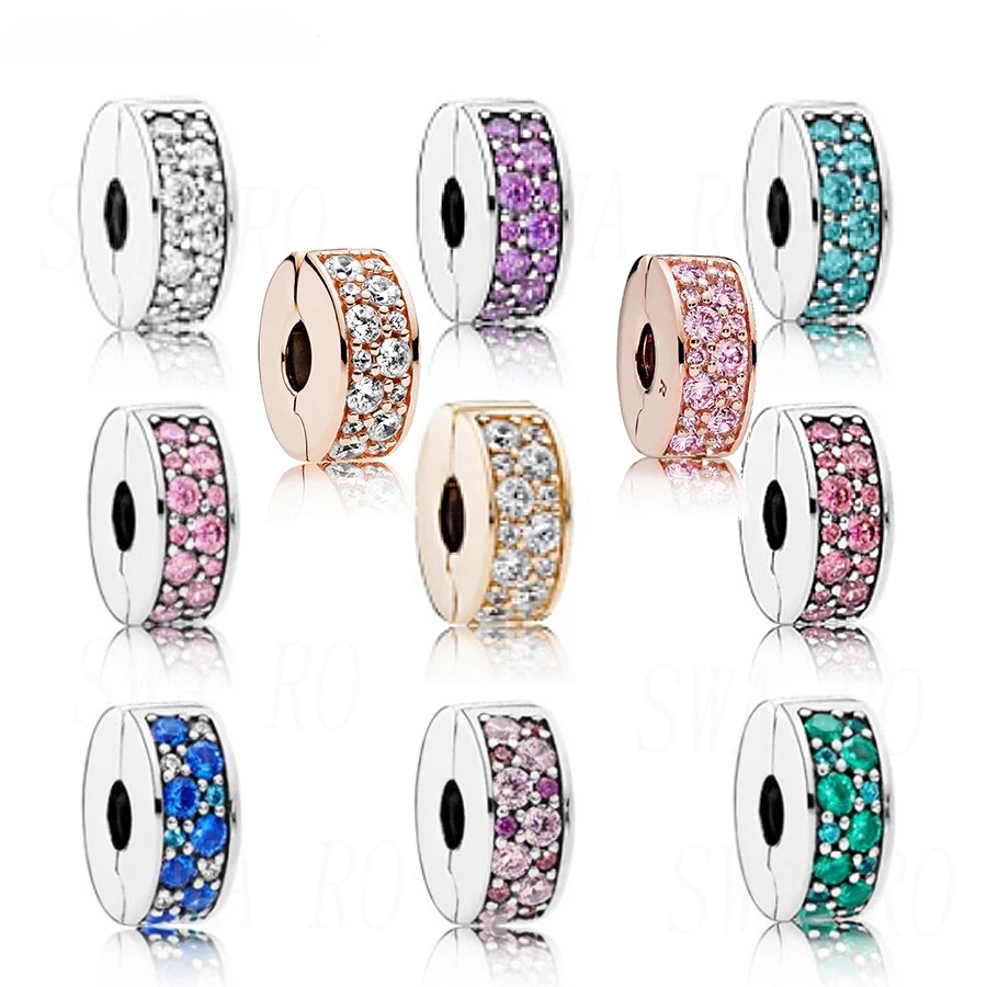 

New Fashion Personality Charm 100% Genuine 925 Glitter Elegant Holder Clips Various Colors Diy Original Female Accessories
