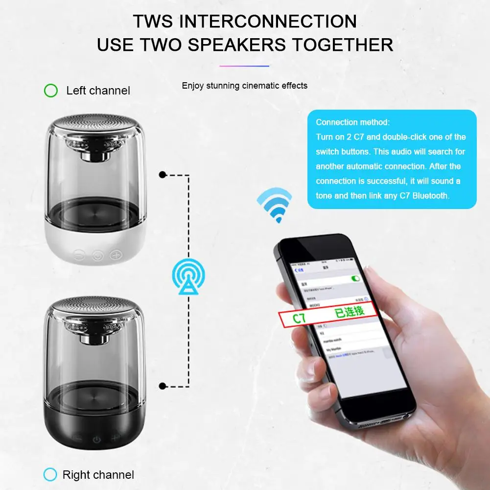 C7 Bluetooth 5 0 Колонка прозрачный светодиодный светящийся сабвуфер TWS 6D Surround HIFI стерео