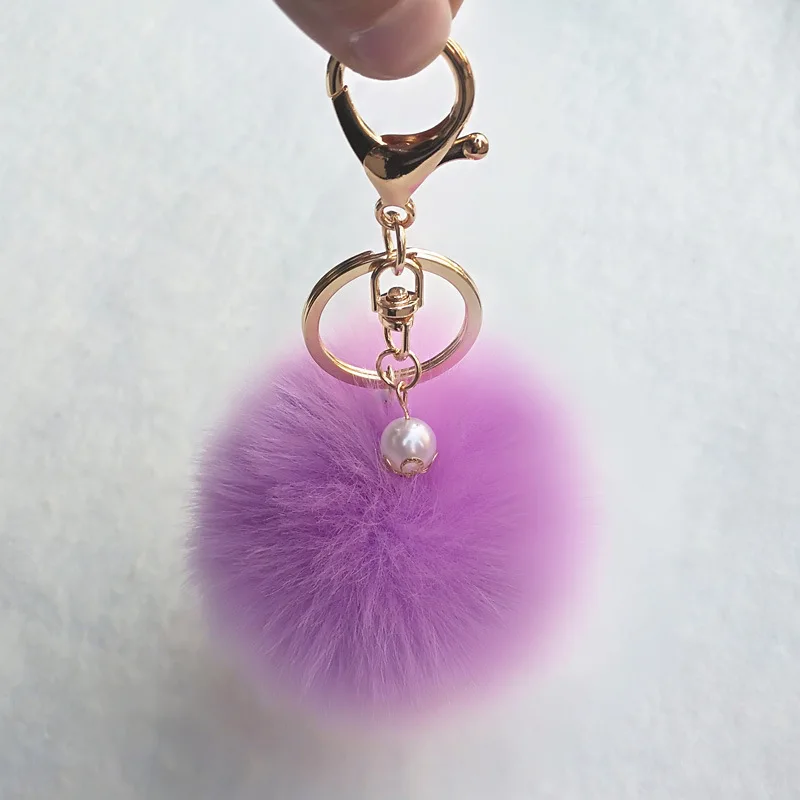 

8cm Trinket Fluffy Artificial Rabbit Fur Ball Key Chain Pompons Keychain Women Car Bag Key Ring Jewelry Gift