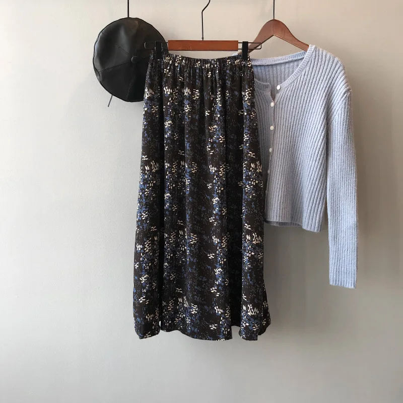 Женская шифоновая юбка с цветочным принтом Повседневная трапециевидная длинная