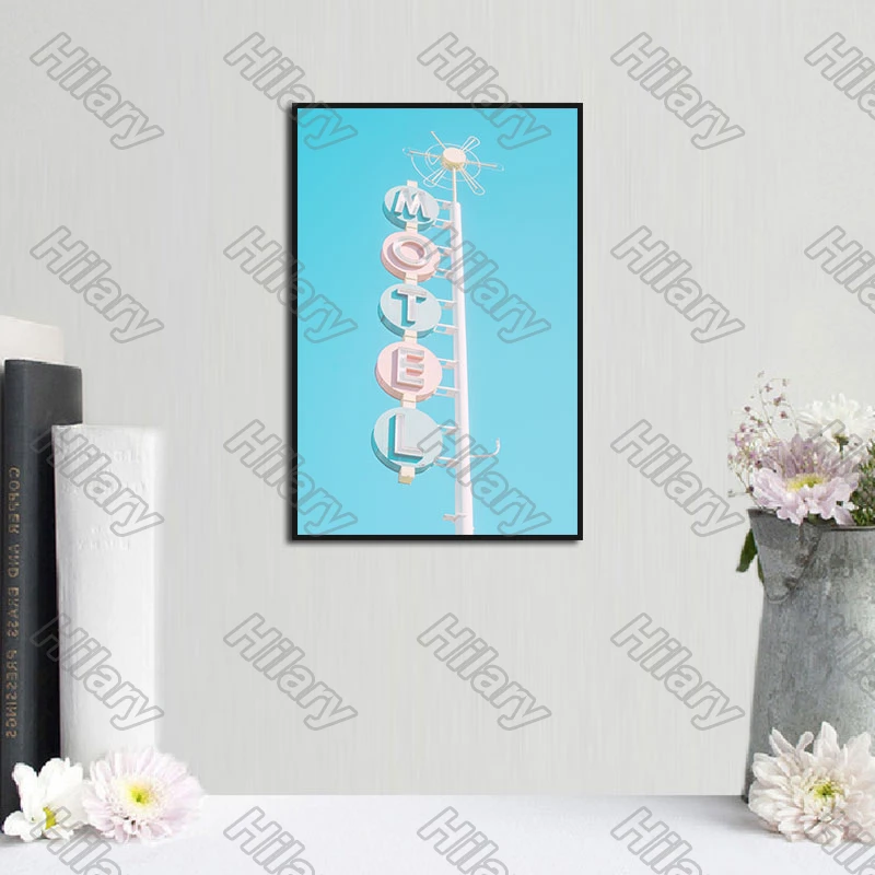 

Poster Blue and Pink Building Canvas Painting and Prints Wall Pictures Decoration for Living Room and Bedroom Frameless 3Pcs