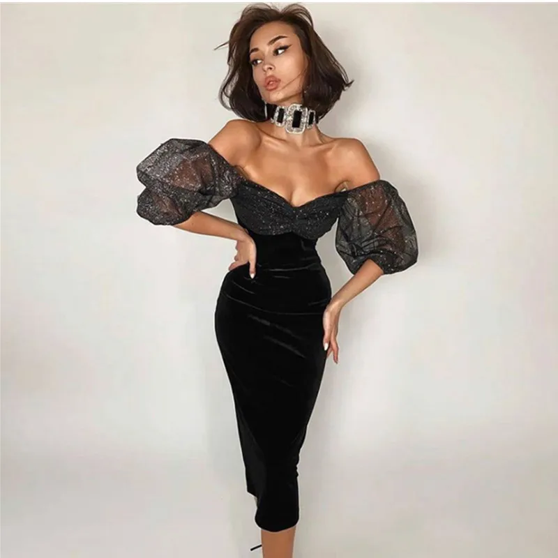 

Женское блестящее шелковое платье в стиле пэчворк, вечерние праздничные мини-платья во французском стиле с открытыми плечами и пышными рук...