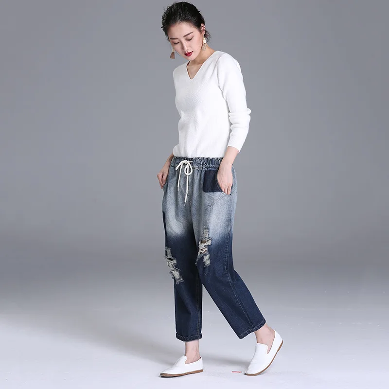 Женские джинсовые Рваные Джинсы бойфренда свободные винтажные джинсы с высокой