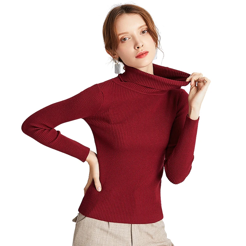 GLO-STORY Casual Basic Solid Women Turtleneck Sweaters Ribbing Long Sleeeve 2019 Autumn Winter Knitted Tops Female 6888 | Женская одежда
