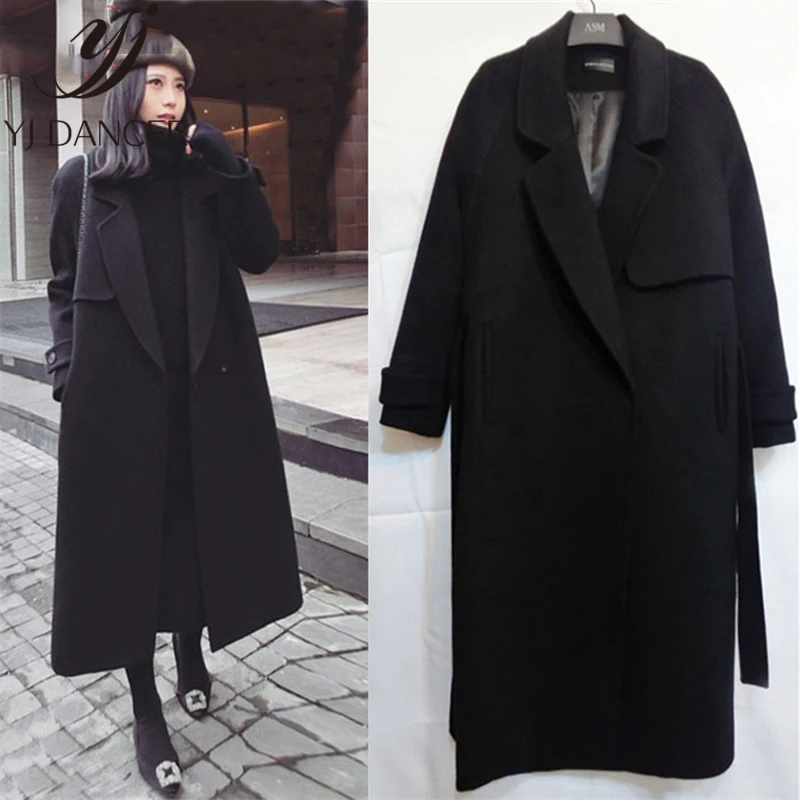 Женский Повседневный шерстяной тренчкот Свободный Длинный с поясом верхняя