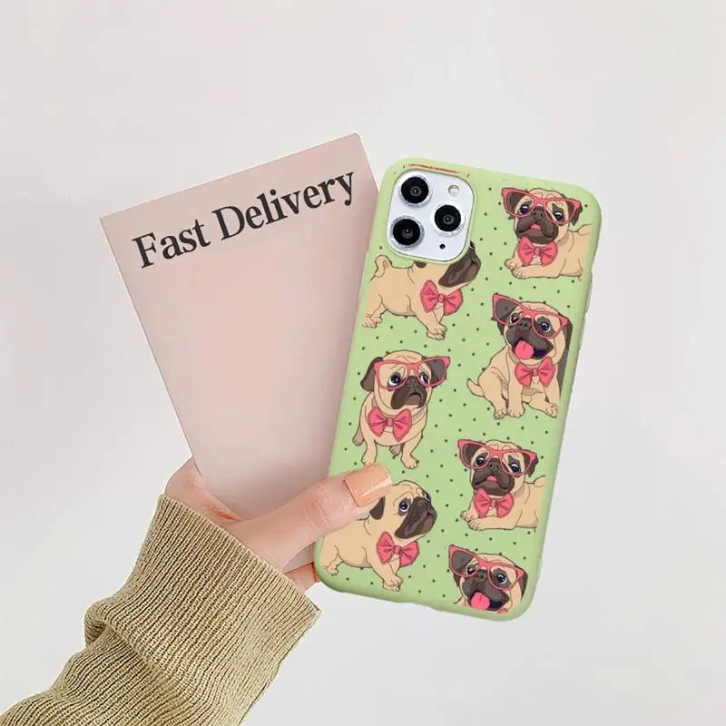 

cute Pug French Bulldog Phone Case Candy Color for iPhone 6 7 8 11 12 s mini pro X XS XR MAX Plus