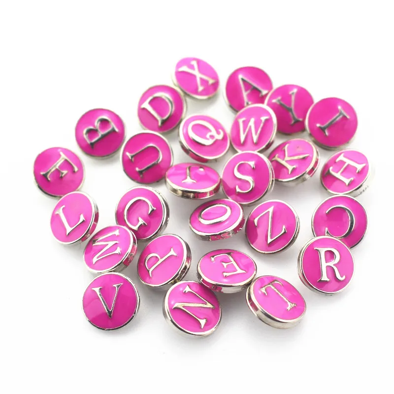 

26pcs/lot Pink A-Z Alphabet Snap Buttons 12mm Letter Ginger Snap Button Jewelry DIY Bracelets&Bangles