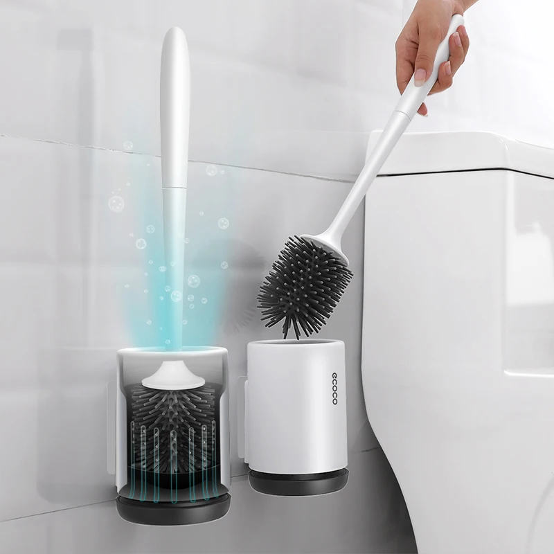 

Silicone Toilet Brush Soft Bristle Wall-mounted Bathroom Toilet Brush Holder Set Clean Tool Durable ThermoPlastic Rubber