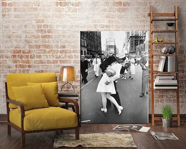 V J день на Таймс площадь скандинавские холст печати и винтажные наклейки Поцелуй