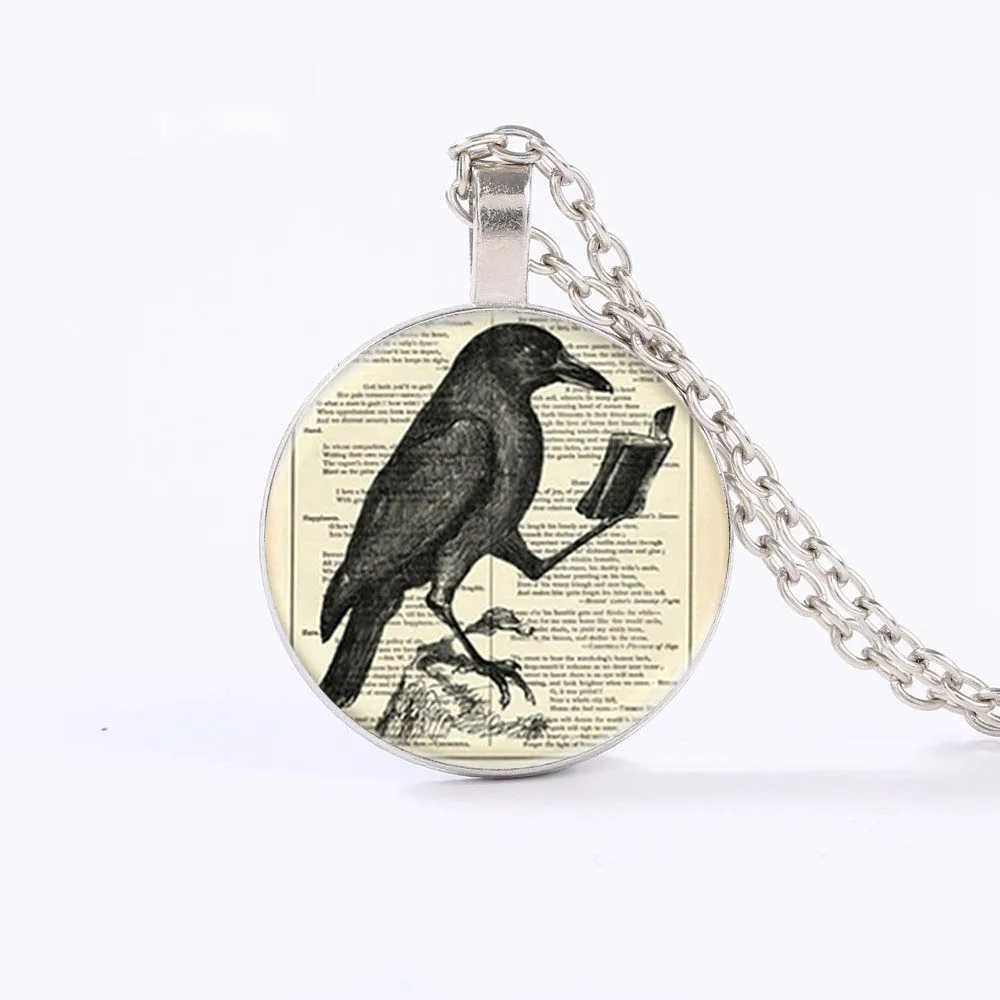 Новое винтажное ожерелье с воронами книга для чтения картина стеклянный кабошон