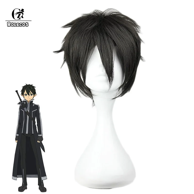 

ROLECOS Anime Sword Art Online Cosplay Hair Kirigaya Kazuto Cos Hair Men's Japanese Fluffy Black Short Straight Hair