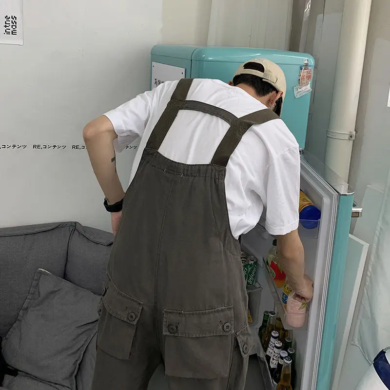 

2020 Men's Salopettes Harem Cargo Casual Pants Trendy Straight Overalls Jumpsuit Rompers Streetwear Khaki/grey Trousers M-XL