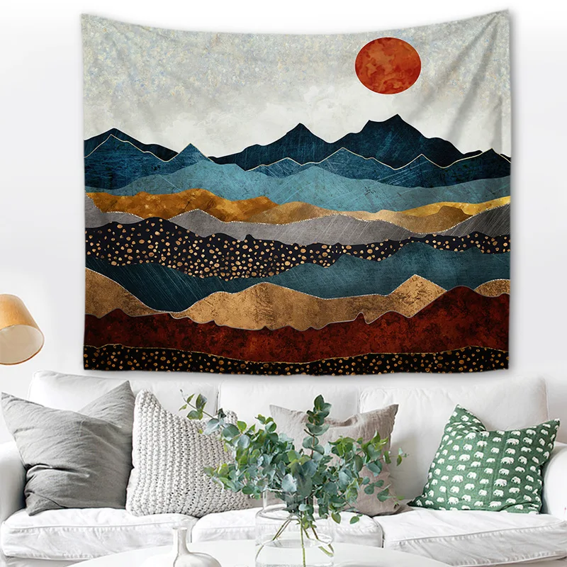 

Mountain and Sunset Tapestry Wall Hanging Forest Trees Tapestry Wave Art Tapestry Nature Landscape Home Decor for Room