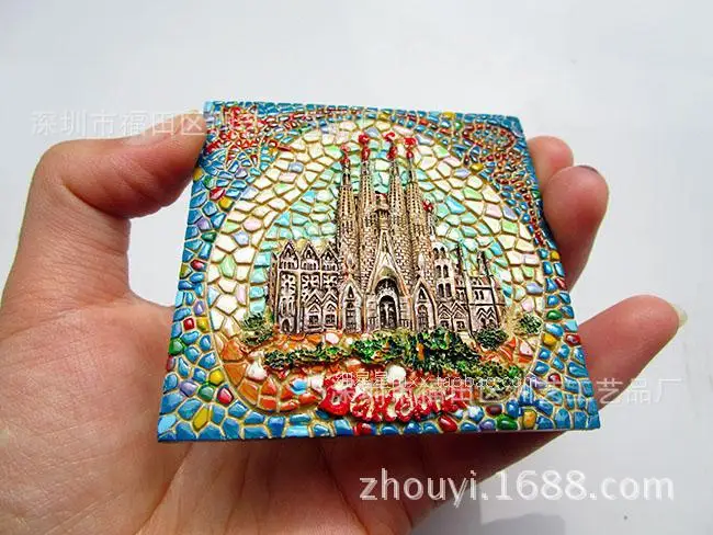 Spanish Bullfighting Barcelona Church Panoramic Style Masek World Tourist Souvenirs Resin Refrigerator Magnet Magnetic Stickers | Дом и сад