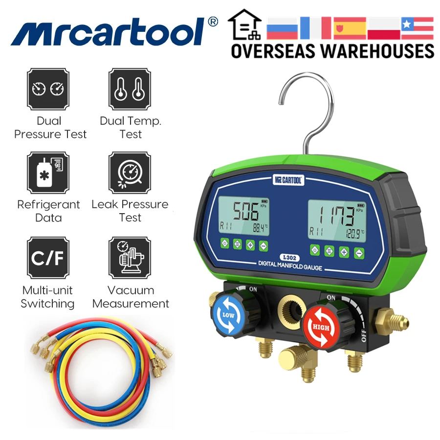 

MRCARTOOL L302 Air Conditioning Manifold HVAC Vacuum Pressure Temperature Tester Leakage Test Refrigeration Tool 90 Refrigerants