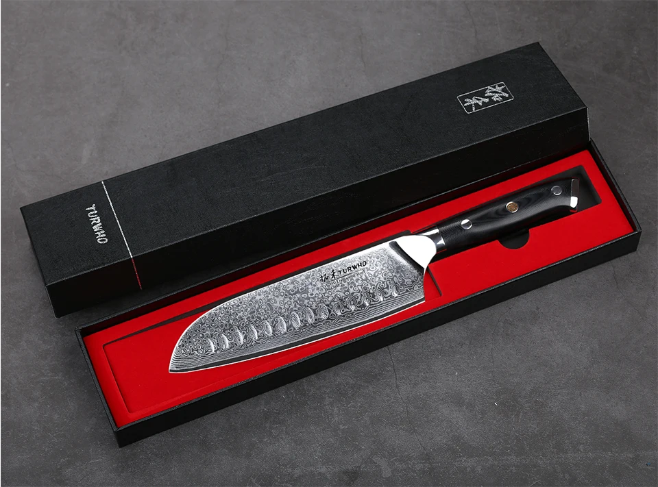 TURWHO 7 дюймов Кухонные ножи santoku 67 слоев дамасской стали шеф-повара нож для мяса фрукты овощи G10 Ручка