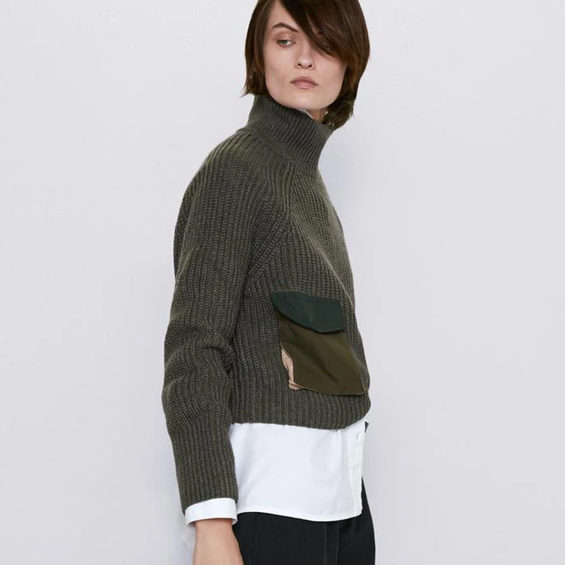 ZOEPO с высоким плотно облегающим шею воротником коротким свитеры Для женщин