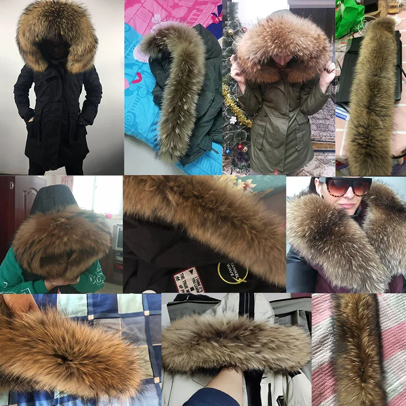 100% натуральный мех воротник 2021 зима енота женские шарфы пальто Шарфы роскошные
