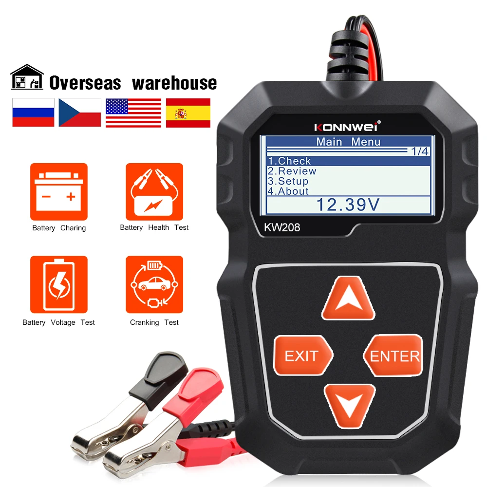 

NEW KONNWEI Digital Battery Tester KW208 Car Battery Checker 12V Charging System Test Tool Motor Automotive Battery Capacity